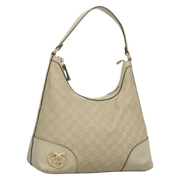GUCCI GG Canvas Guccissima Shoulder Bag Leather White Gold 257070 Auth 131926 - Picture 1 of 16